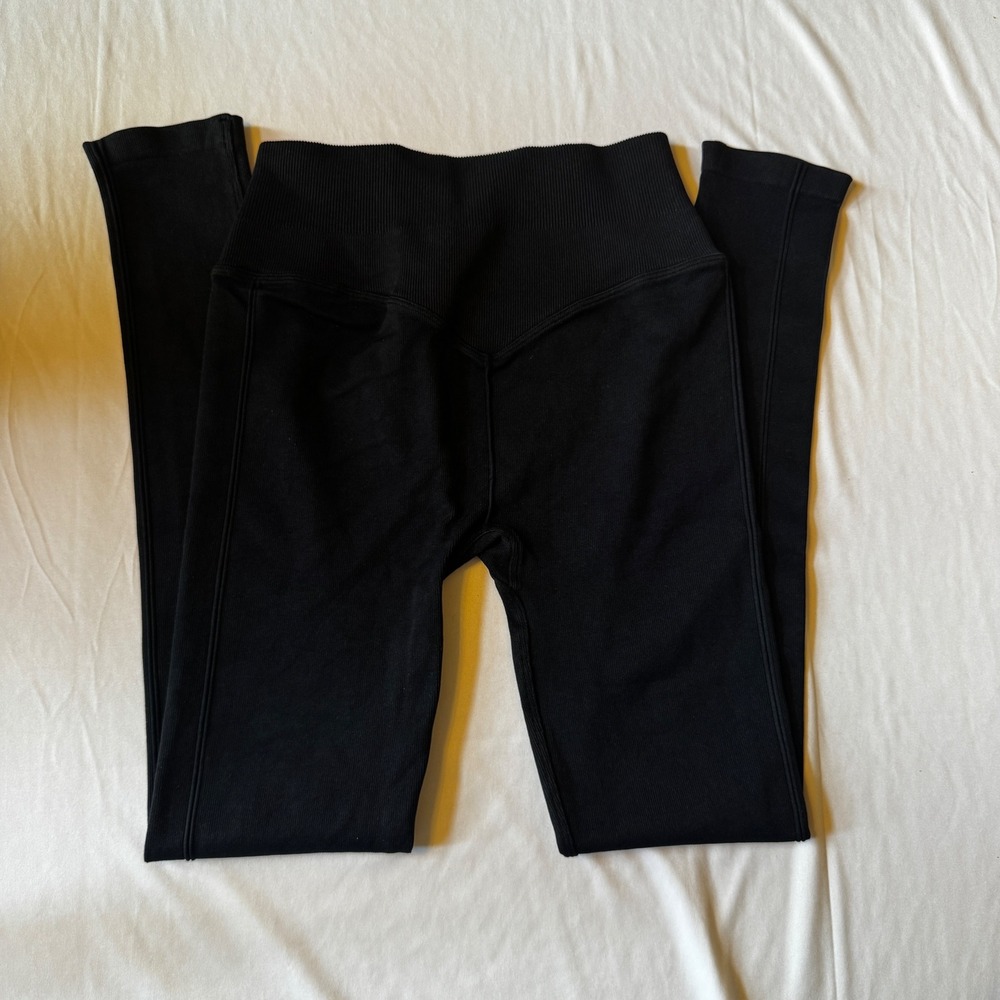 Spiritual Gangster Seamless Ribbed High Waist Leggings Black‎ Body Sculpting M/L - Picture 3 of 6